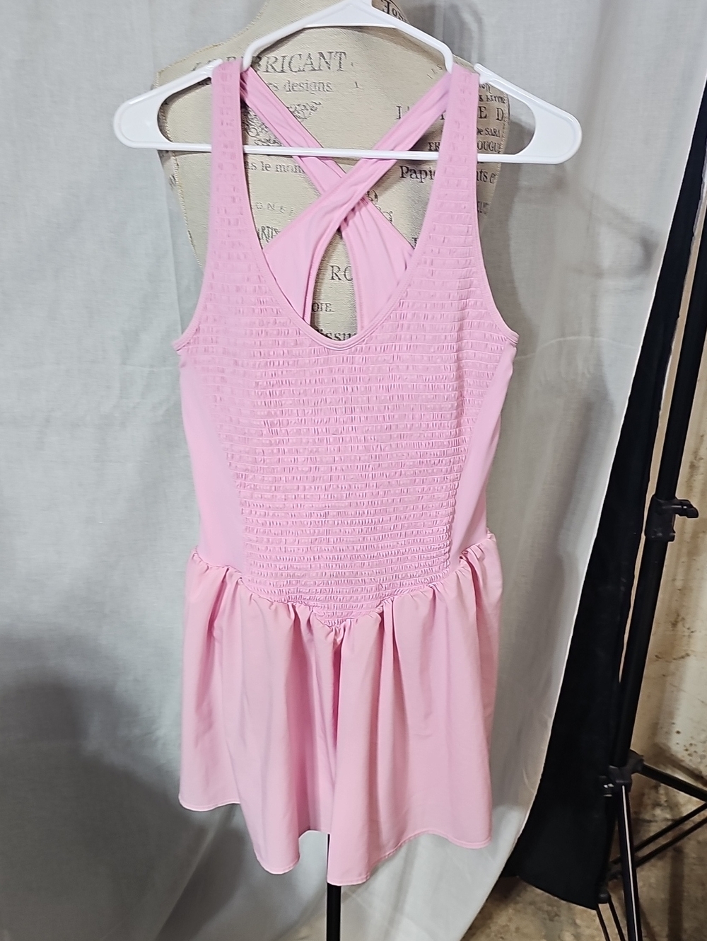 JoyLab Pink Smocked Tank Romper with Crisscross Back